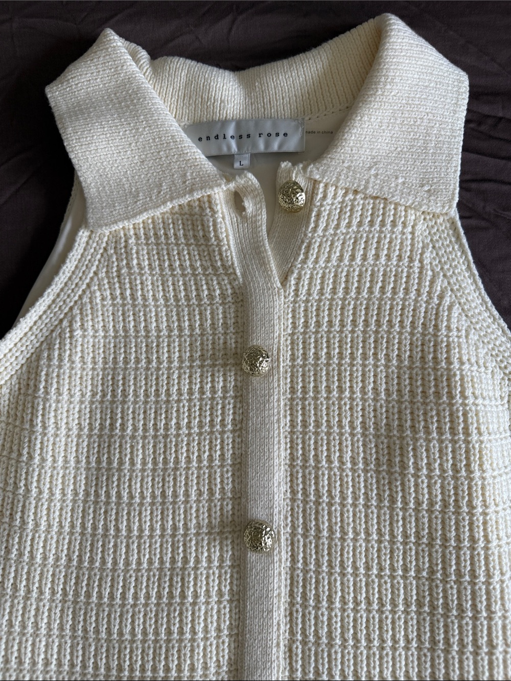 Endless Rose Cream Sleeveless Button-Front Knit Mini Dress - Picture 2 of 3